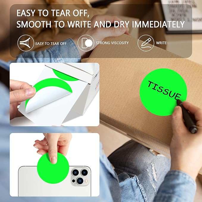 PARLAIM 3 Diameter Round Fluorescent Green Color Coding Sticker 4 Rolls 2000PCS Circle Dot LabelPermanent for Inventory Box Labeling