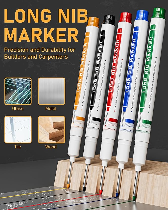 49 Pack Carpenter Pencil Set with Sharpener Carpenter Pencils with Deep Hole Long-Nib Marker Pens Carbide Scribe Tool &amp Construction Pencil for Architect Woodworking with Case