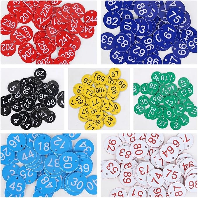 Round Plastic Engraved Number Discs Key Tags Beehive Multicolor 3.5cm Diameter Pack of 100 1 to Sequential