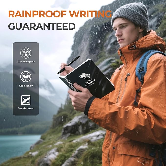 Nicpro 1.3mm Mechanical Pencil Set in Leather Bag with Waterproof Field Notebooks 3PCS Metal Heavy Duty Carpenter Pencil with Lead Refill &amp Eraser for Outdoor Journal Travel Drafting Drawing