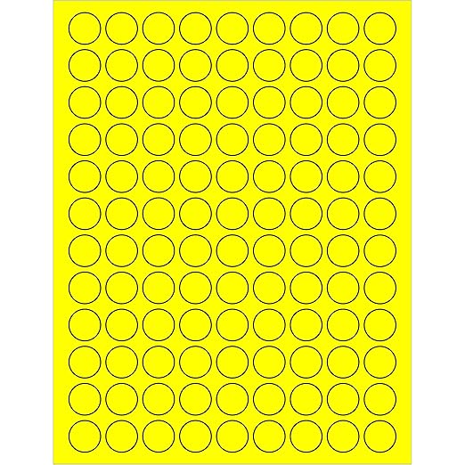 Aviditi Tape Logic 3/4 Fluorescent Yellow Circle Labels for Laser &amp Inkjet Printers Permanent Adhesive 8 1/2 x 11 Sheet 108 Labels Per Sheet 100 Sheets