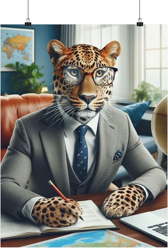 Premium Matte Poster of a Leopard Working as a Luxury Travel Planner