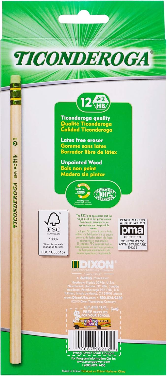 Ticonderoga EnviroStik No. 2 Soft Six 12-Count Hang Tab Boxes Total 72 Pencils (Wood-Cased Black Writing) Made from Recycled Content 100% Recyclable (96212)