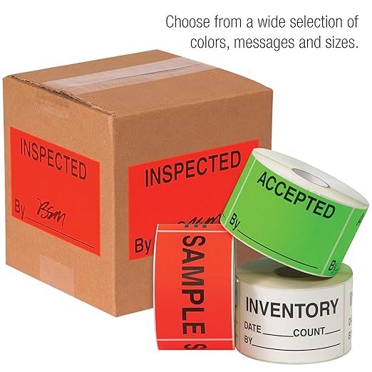 Discount Tag &amp Label 'Inspected' Labels/Stickers 3' x 5' Fluorescent Green 500 Labels Per Roll (1 Roll)
