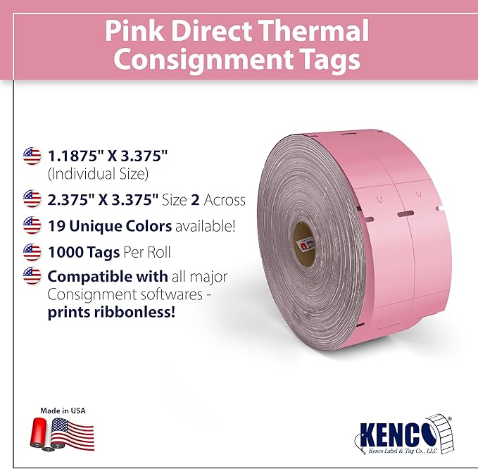 Direct Thermal Consignment Style Tags (Pink 12 Pack 12000 Labels)