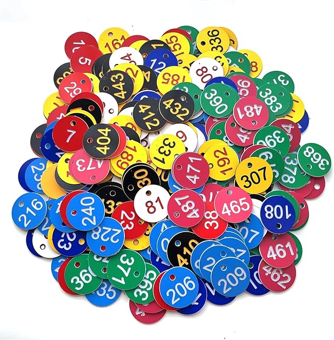Round Plastic Engraved Number Discs Key Tags Pack of 500/1000 Labels for Cabinet Coding Storage Organizer Multicolor(1-1000 Red Withe)