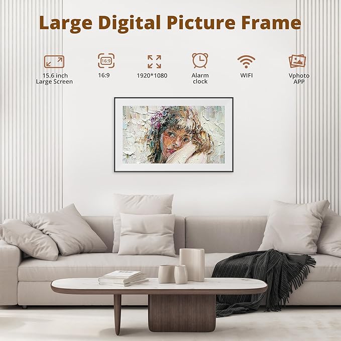 Dragon Touch 15.6 Inch Large Digital Picture Frame - WiFi Digital Photo Frame with 32GB Storage FHD 1080P Touch Screen Auto-Rotate Share Photos/Videos Instantly via Free App Best Gifts for Mom