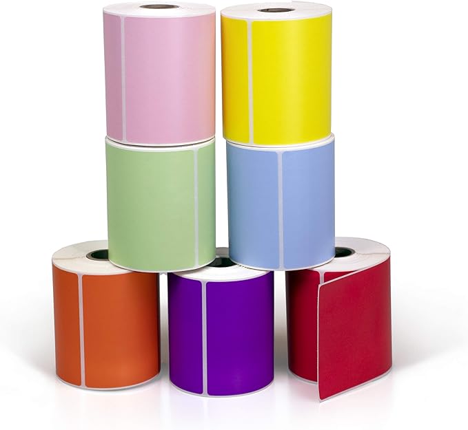 4 X 6 Direct Thermal Perforated Stickers Labels for Shipping Labels Inventory and Color Coding - Compatible with Zebra Rollo Godex and More (Rainbow Pack 7 Rolls)