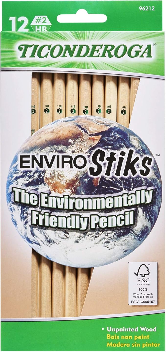 Ticonderoga EnviroStik No. 2 Soft Six 12-Count Hang Tab Boxes Total 72 Pencils (Wood-Cased Black Writing) Made from Recycled Content 100% Recyclable (96212)