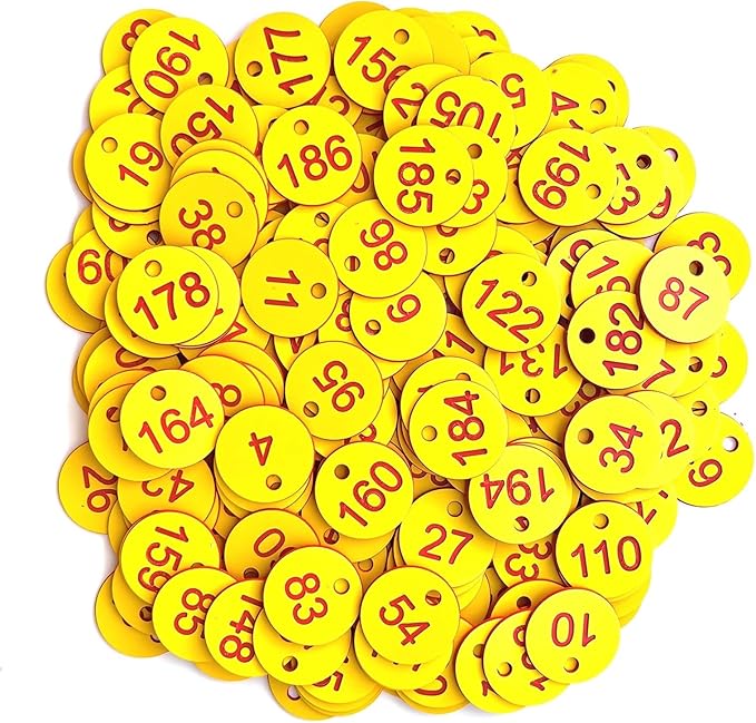 Round Plastic Engraved Number Discs Key Tags Pack of 200 1-200 Multicolor(Yellow Black)