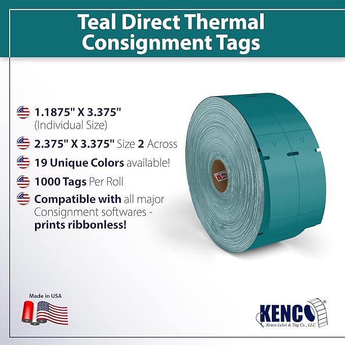 Direct Thermal Consignment Style Tags (Teal 12 Pack 12000 Labels)