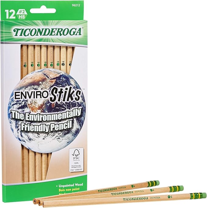 Ticonderoga EnviroStik No. 2 Soft Six 12-Count Hang Tab Boxes Total 72 Pencils (Wood-Cased Black Writing) Made from Recycled Content 100% Recyclable (96212)