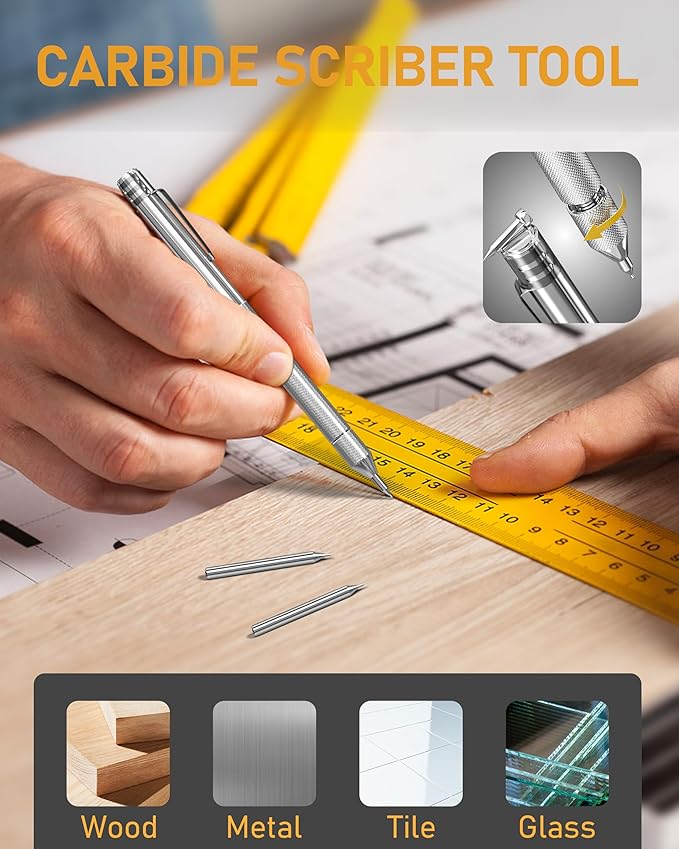 49 Pack Carpenter Pencil Set with Sharpener Carpenter Pencils with Deep Hole Long-Nib Marker Pens Carbide Scribe Tool &amp Construction Pencil for Architect Woodworking with Case