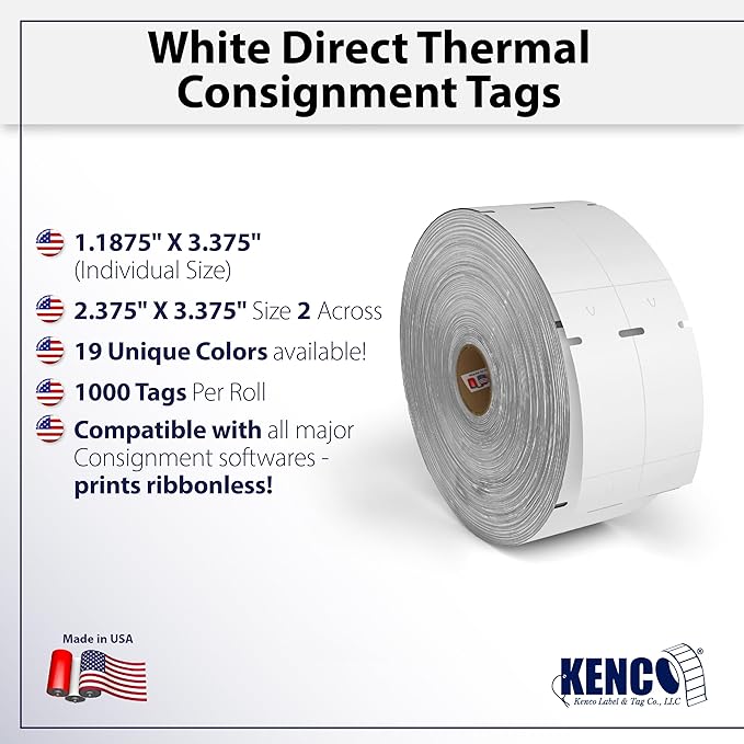 Direct Thermal Consignment Style Tags (White 12 Pack 12000 Labels)