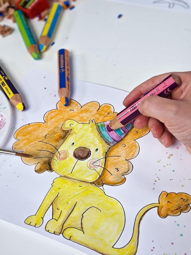 STABILO - woody 3-in-1 duo - Multi-Talented Pencil - Pack of 10 - Assorted colors with Sharpener