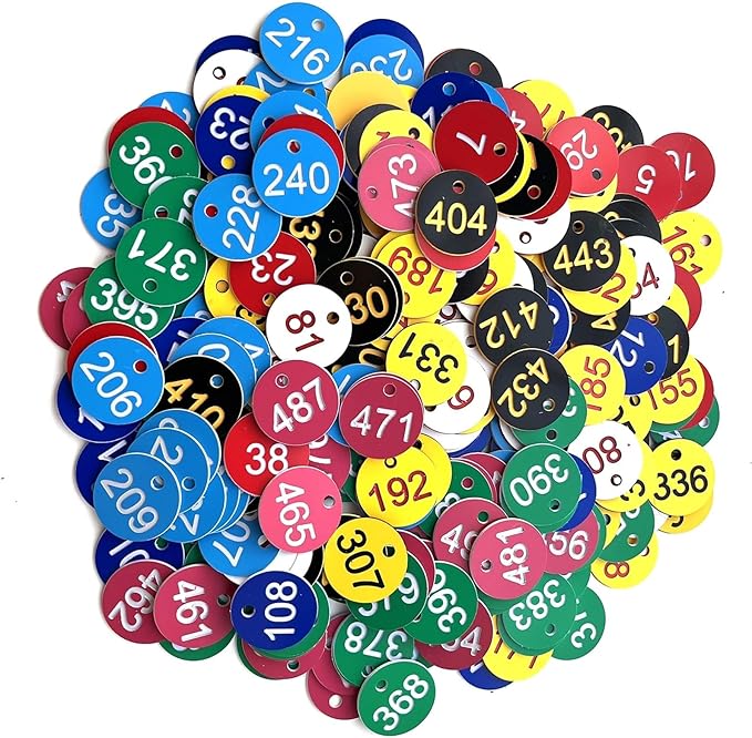 Round Plastic Engraved Number Discs Key Tags Pack of 500/1000 Labels for Cabinet Coding Storage Organizer Multicolor(1-1000 Red Withe)