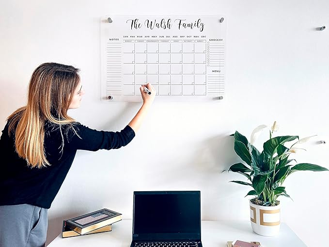 Large Personalized Acrylic Wall Calendar - Personalized 2026 Dry Erase Calendar Family Calendar Monthly and Weekly Board Family Planner (24x18 Standard Package)