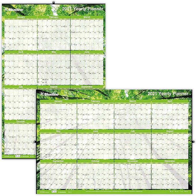 Blueline 2021 Yearly Horizontal/Vertical Wall Planner Laminated 24 x 36 inches Nature (C171910-21)