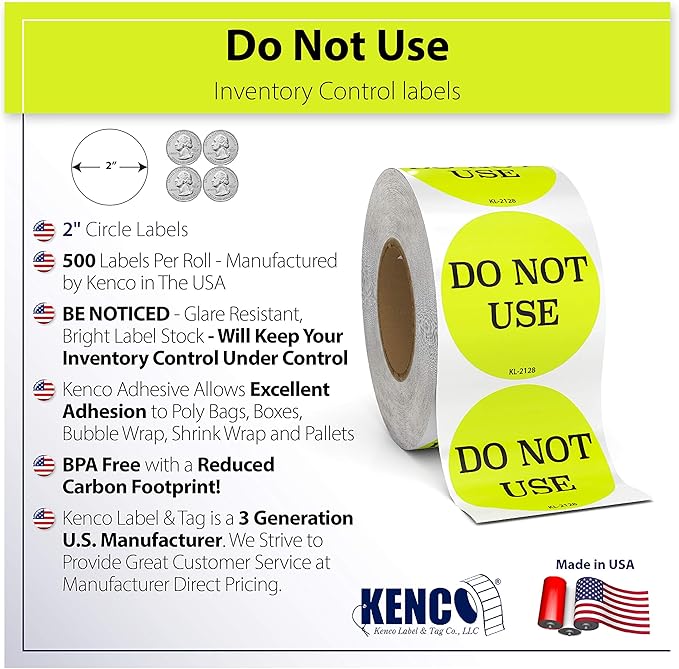 Kenco 2 Circle Inventory Control Stickers for Shipping and Inventory - 500 Permanent Adhesive Labels Per Roll Made in The USA (DO NOT USE 12 Pack)