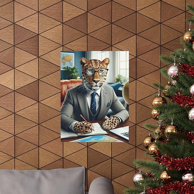 Premium Matte Poster of a Leopard Working as a Luxury Travel Planner