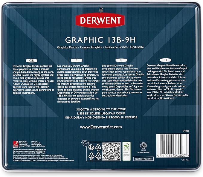 Derwent Graphic Pencils Metal Tin 24 Count (34202)